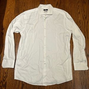 Hugo Boss Textured White Sharp Fit Dress Shirt 17.5 34/35
